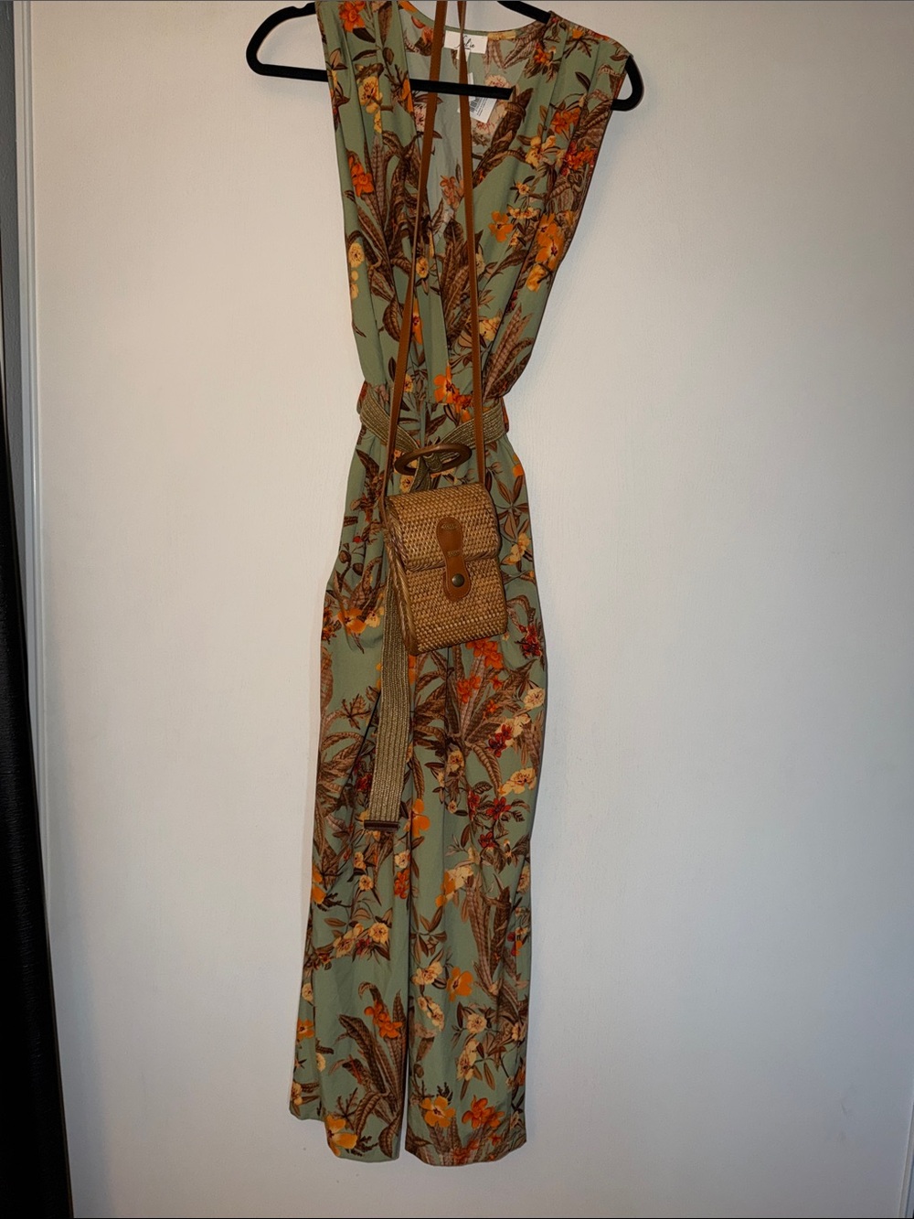 Floral Sleeveless Wide-Leg Jumpsuit in Sage Green